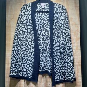 Chico's Black and Cream Animal Print Cardigan